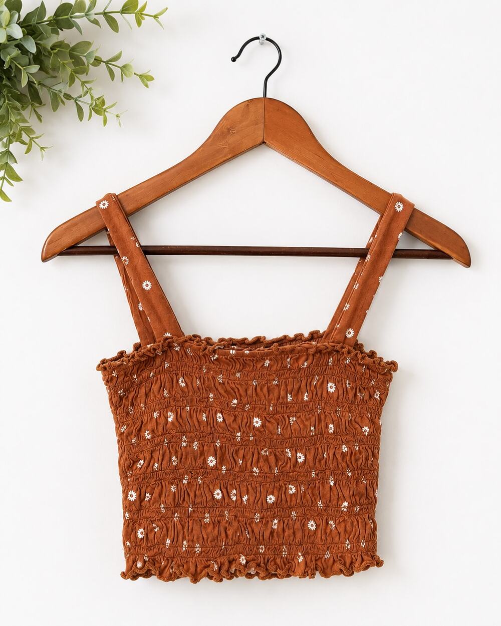 American Eagle Cottagecore Floral Tank Top Size S Brown Ruched Prairie Granola